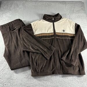 Adolfo Sport Velour Track Suit Mens XL Brown Two 2 Piece Mob Y2K Retro